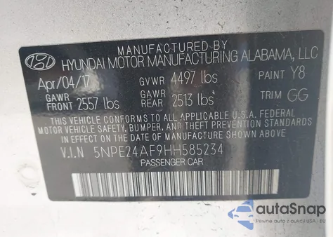 2017 Hyundai Sonata из США, поврежденный, VIN 5NPE24AF9HH585234